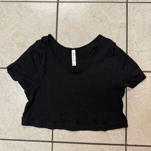 Cacique Women’s Plus Size 22/24 Black Ribbed Cropped Short Sleeve Top